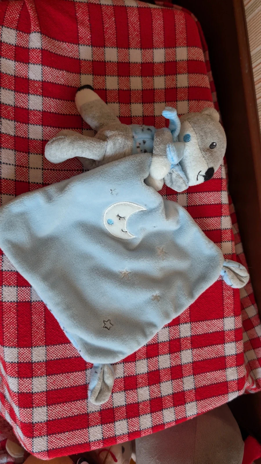 doudou plat renard pommette lune bleu blanc ciel